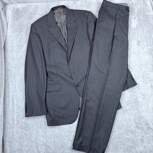 Hickey Freeman Loro Piana Tasmanian 150s Wool Suit 42L Blazer 36x32 Pants Stripe